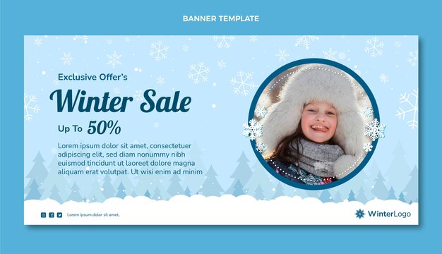 Banner de rebajas de invierno dibujado a mano