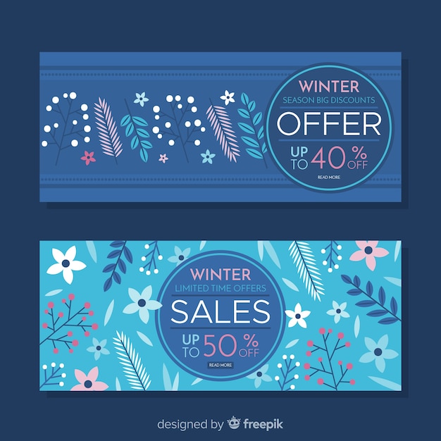 Banner de rebajas de invierno en diseño plano