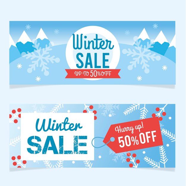Banner de rebajas de invierno en diseño plano