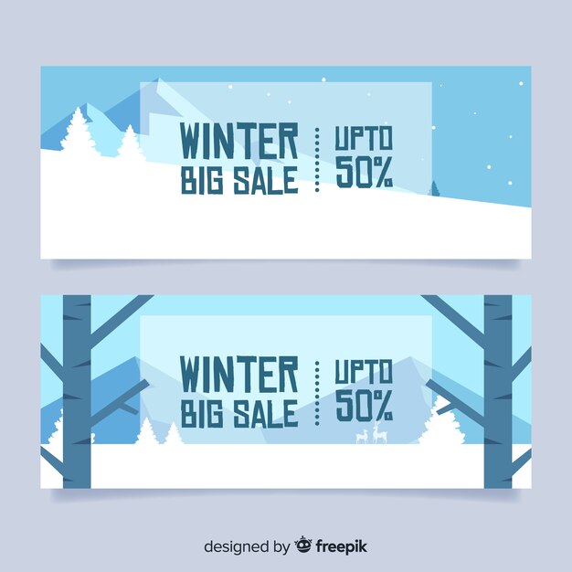 Banner rebajas invierno paisaje geométrico