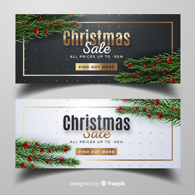 Banner rebajas navidad ramas árbol