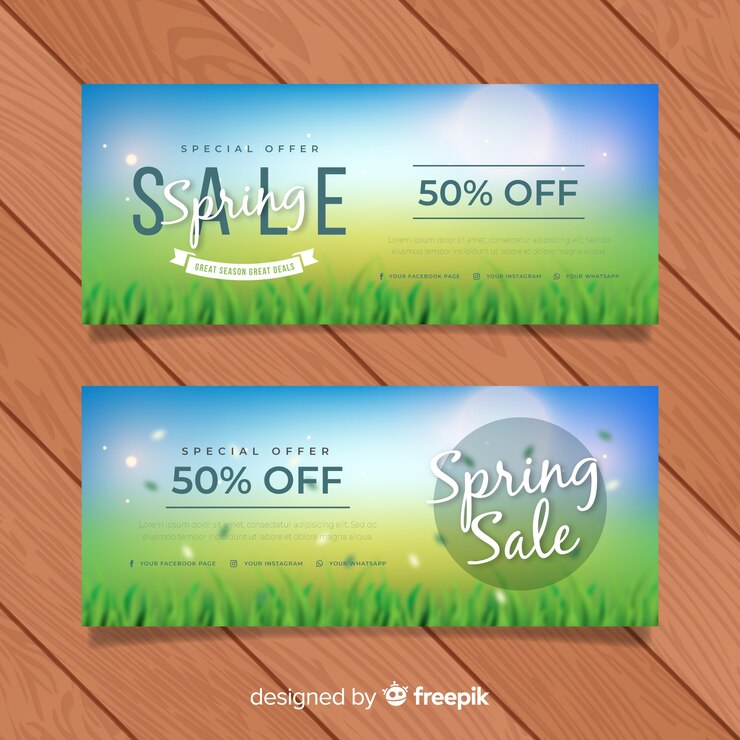 Vector gratuito banner rebajas primavera campo borroso