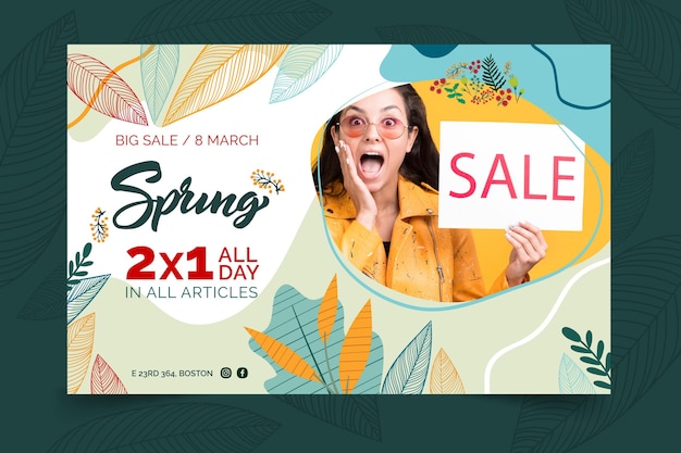 Banner de rebajas de primavera de diseño plano