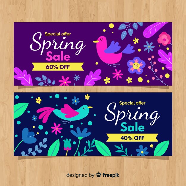 Vector gratuito banner rebajas primavera elementos coloridos