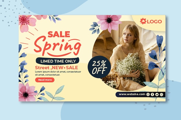 Vector gratuito banner de rebajas de primavera plana