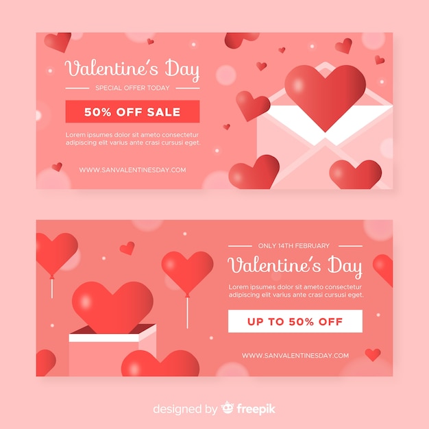 Banner rebajas san valentín carta y caja