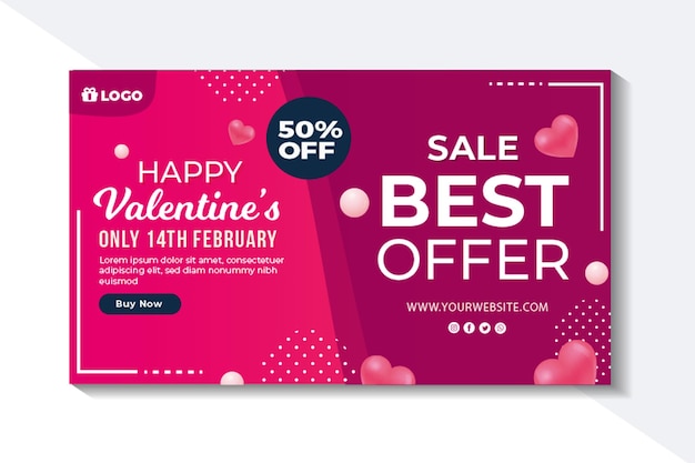 Vector gratuito banner de rebajas de san valentín con descuento.