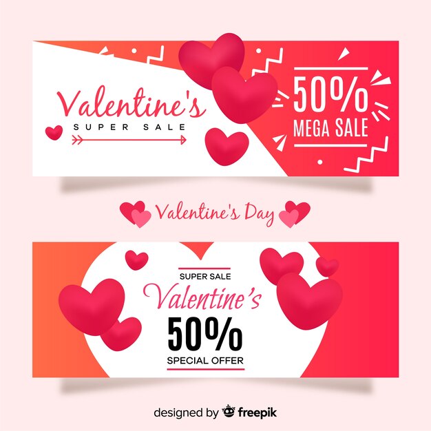 Banner rebajas san valentín plano