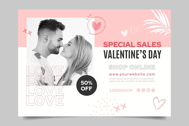 Vector gratuito banner de rebajas de san valentín