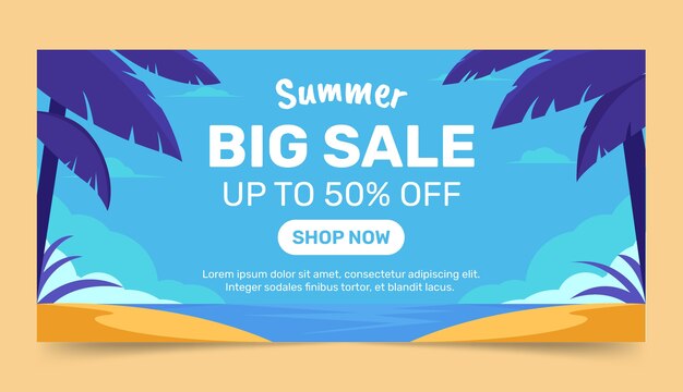 Banner de rebajas de verano de diseño plano