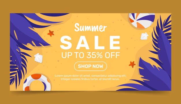Banner de rebajas de verano de diseño plano