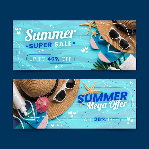 Banner de rebajas de verano plano con foto