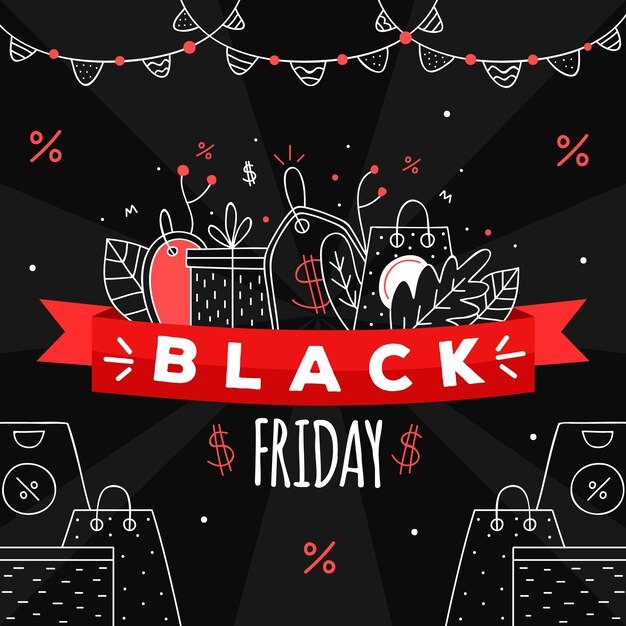 Banner de rebajas de viernes negro dibujado a mano