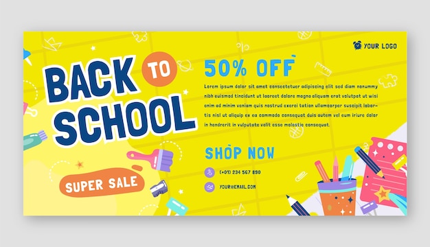 Vector gratuito banner de regreso a la escuela de venta plana dibujada a mano