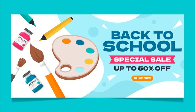 Banner de regreso a la escuela de venta plana dibujada a mano