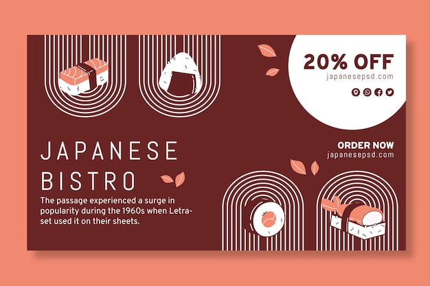 Vector gratuito banner de restaurante japonés