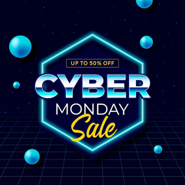 Banner retro futurista cyber monday