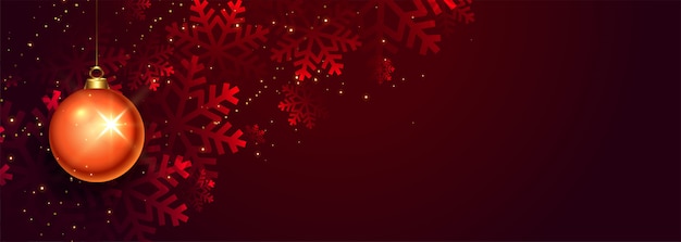 Banner rojo de bolas y copos de nieve de Navidad