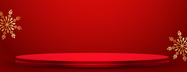 Banner rojo de feliz navidad con plataforma de podio 3d
