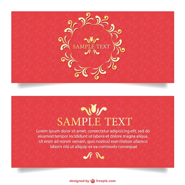 Vector gratuito banner rojo con ornamentos dorados