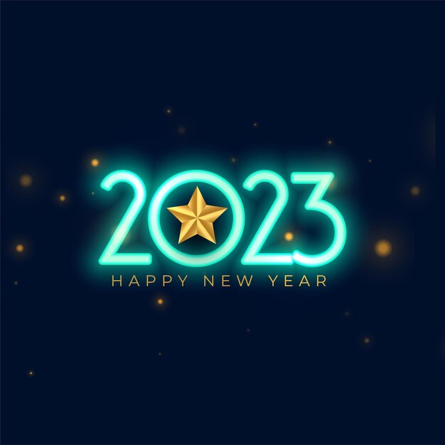 Banner de saludo de año nuevo 2023 brillante con ilustración de vector de diseño de estrella dorada