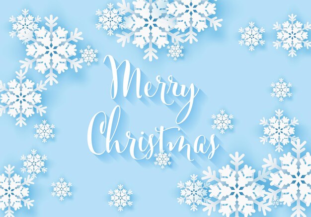 Banner de saludo de copo de nieve de invierno con fondo azul Concepto de invitación de nieve blanca de feliz Navidad