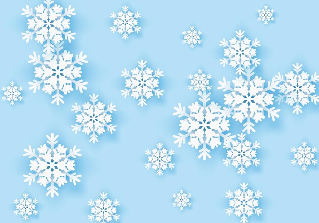 Banner de saludo de copo de nieve de invierno con fondo azul Plantilla de cartel de papel de invierno para vacaciones