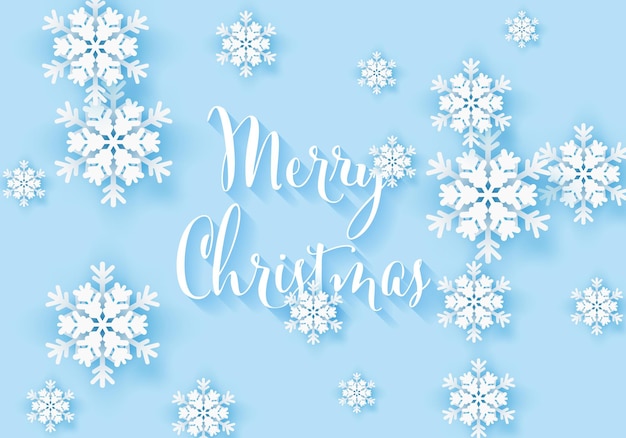 Banner de saludo de copo de nieve de invierno con fondo azul Tarjeta de diseño de invitación de feliz Navidad