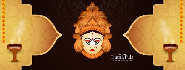 Banner de saludo cultural del festival de adoración de la diosa durga puja y happy navratri