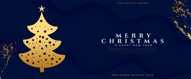 banner de saludo de feliz navidad con vector de árbol de navidad dorado