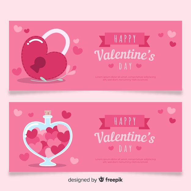 Vector gratuito banner san valentín cerradura y poción