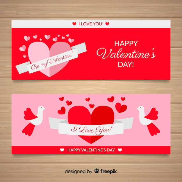 Vector gratuito banner san valentín cinta plana