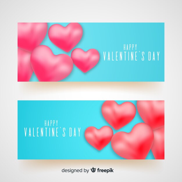 Banner san valentín corazones dibujados a mano