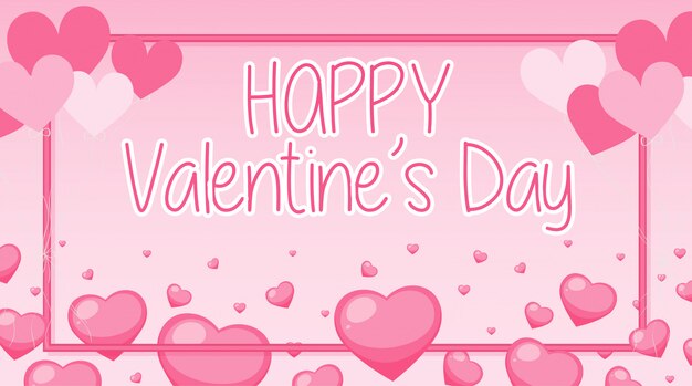 Banner de San Valentín con corazones rosas y marco