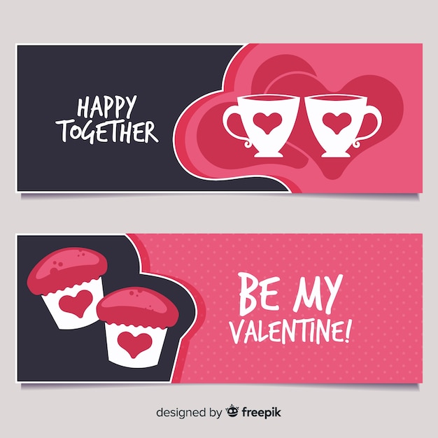 Vector gratuito banner san valentín taza y cupcake