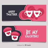 Vector gratuito banner san valentín taza y cupcake