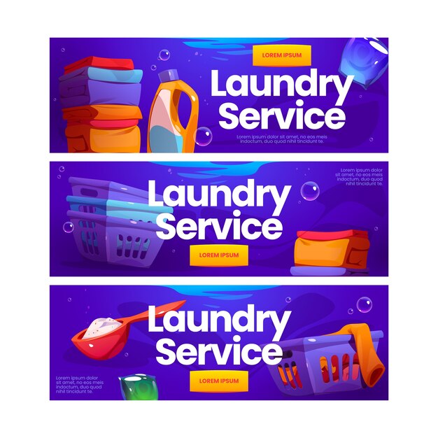 Banner de servicio de lavandería de dibujos animados