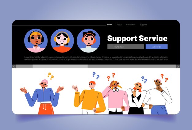Banner de servicio de soporte con operadores y usuarios.
