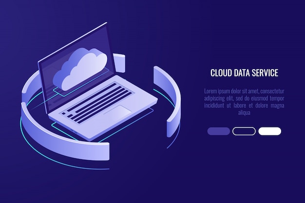 Banner de servidor de nube, computadora portátil con icono de la nube
