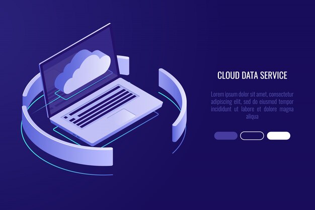 Banner de servidor de nube, computadora portátil con icono de la nube