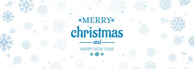 Banner de sitio web de navidad con adornos de copos de nieve