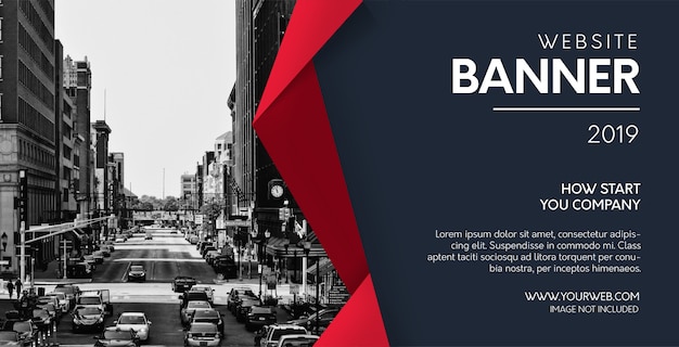 Banner de sitio web profesional con formas rojas