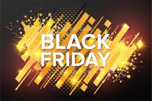 Banner de super venta de Black Friday moderno con Gold Splash