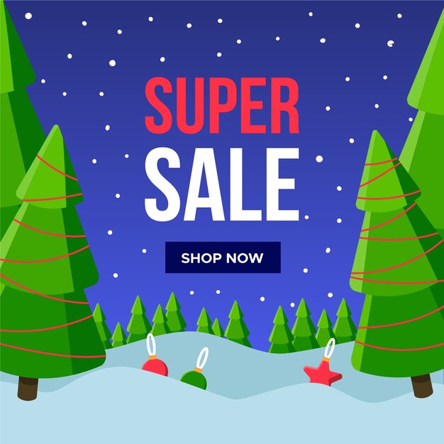 Banner de super venta de navidad de diseño plano