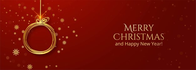 Banner de tarjeta de felicitación de bola de navidad dorada