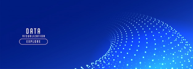 Banner de tecnología azul con onda de partículas que fluye