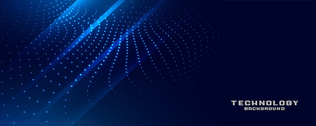 Banner de tecnología digital azul partículas brillantes