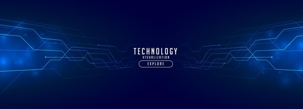 Banner de tecnología con líneas de perspectiva brillantes