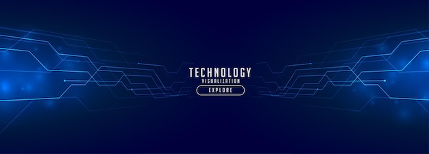 Banner de tecnología con líneas de perspectiva brillantes
