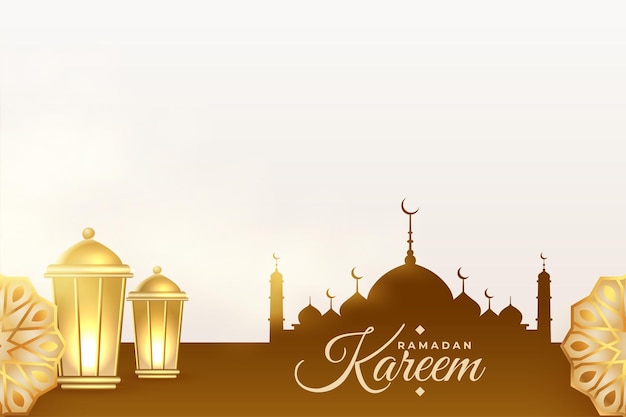 Banner de temporada de ramadán con mezquita y linterna dorada